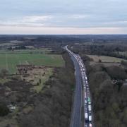 Drone photos show the extent of traffic on A14 after serious crash