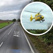 The air ambulance was called to a serious crash in a Suffolk village