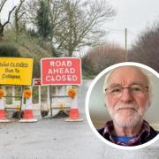 The road closure has caused 'major problems' in Aldham and Elmsett. Inset: Elmsett resident David Downes.