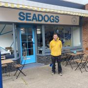 Simon Boast outside the new Seadogs tearoom which will be opening in Undercliff Road West Felixstowe on Wednesday