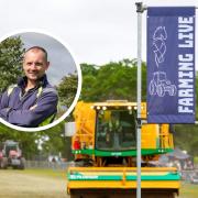 Brian Barker, inset, and the Farming Live display at the Suffolk Show