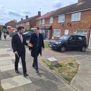 Jack Abbott and Darren Jones campaigning on the Chantry estate in Ipswich.