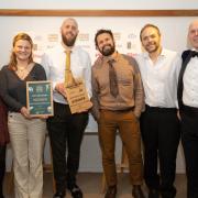 Left to right, Gemma Oliver, Iona Taylor, Jake Haudiquet, Marc King and Jonathan Crickmore from Fen Farm Dairy with David Scott (sponsor - The Hotel Folk)