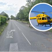 An air ambulance was called to a town in Suffolk this morning after a collision between a car and a motorbike left a man in critical condition.
