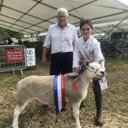 Stephen Cobbald and Amy Byford with their winning Texel shearling ewe at the Hadleigh Show