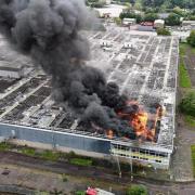 A picture of the roof fire at the former Delphi factory site in Sudbury