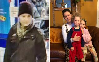 Suffolk police say the investigation is still ongoing. Picture: left - CCTV image released by Suffolk police of a man they wish to speak with. Right - Dougie and his family