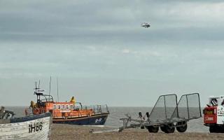 Lifeboats and a Coastguard helicopter were pictured off Aldeburgh on Tuesday