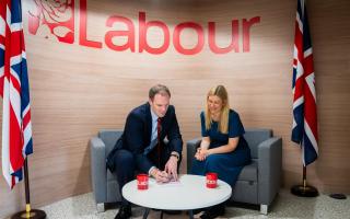 Dr Dan Poulter signs to join the Labour Party with deputy chair Ellie Reeves MP